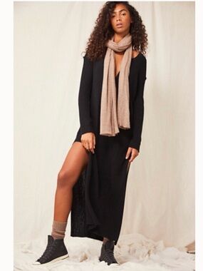 Free People Black Long Sleeve Ribbed Knit Maxi Dress